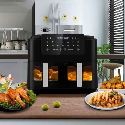 Χωρίς λάδι διπλή ζώνη αέρας τηγανίτης 9L Μεγάλο για οικογένεια με 2 συρτάρια 10 προεπιλογές 2400W χαμηλή λιπαρότητα