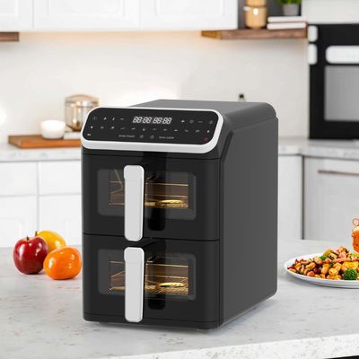 Διπλή στοίβα 12 προεπιλεγμένα χρώματα 6+6l Ηλεκτρικός ψηφιακός ψήσας αέρα Sync Διπλή λειτουργία μαγειρέματος με ορατή επιλογή τύπου φούρνου παραθύρου
