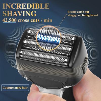 Πέντε ξυραφάκια με μπαταρία 1000mAh και χρόνο εργασίας 90 λεπτών Αδιάβροχο IPX6 USB φορτισμένο ηλεκτρικό ξυράφι
