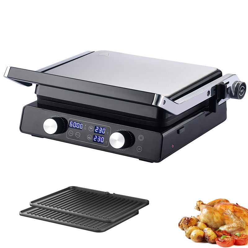 2000W Ηλεκτρική ψηφιακή επαφή Grill Εμφάνιση Ρυθμίσιμη ρύθμιση θερμοκρασίας Κουμπί ρυθμιστής χρονοδιακόπτη Ανοίξτε 105 180 βαθμούς Με χαρακτηριστικό PTFE