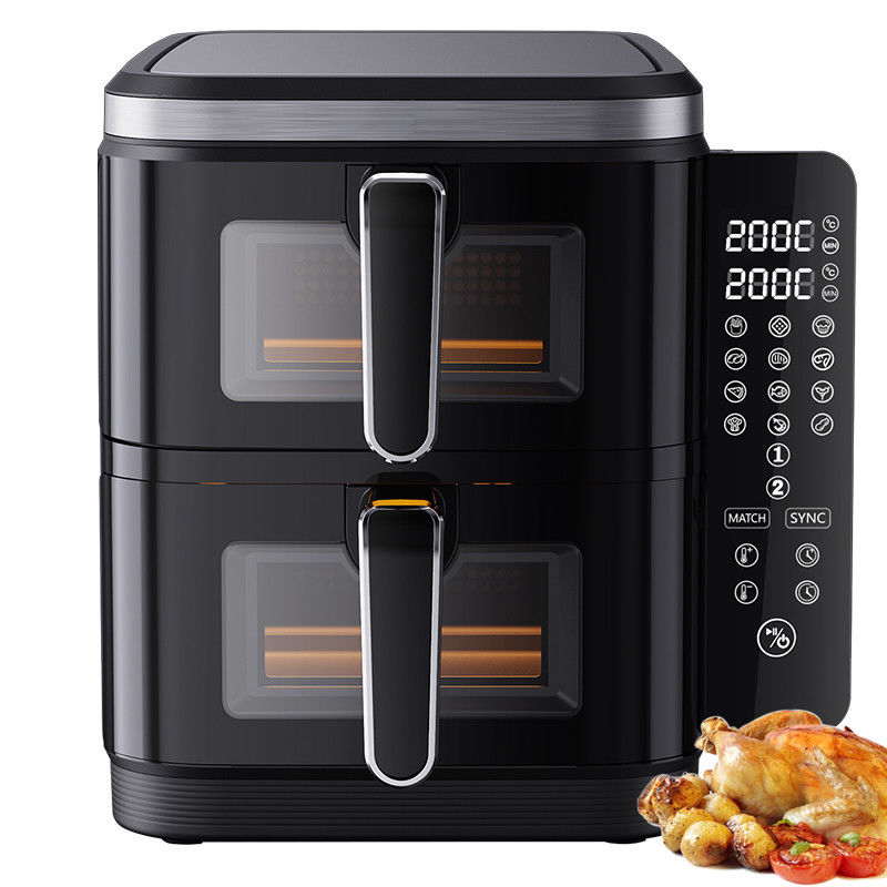 6l+6l Διπλή στοίβα αεροψητήρα 2800w Αντικαρτιστική επίστρωση Σύγχρονο τετραγωνικό ψηφιακό έλεγχο Διάταξη μενού LED ηλεκτρική οικιακή χρήση